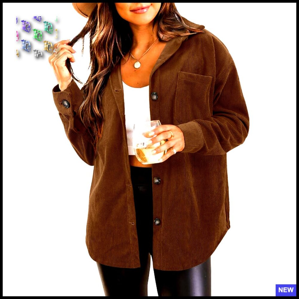 Corduroy Shacket Button Down Oversized Casual Lon… - image 1